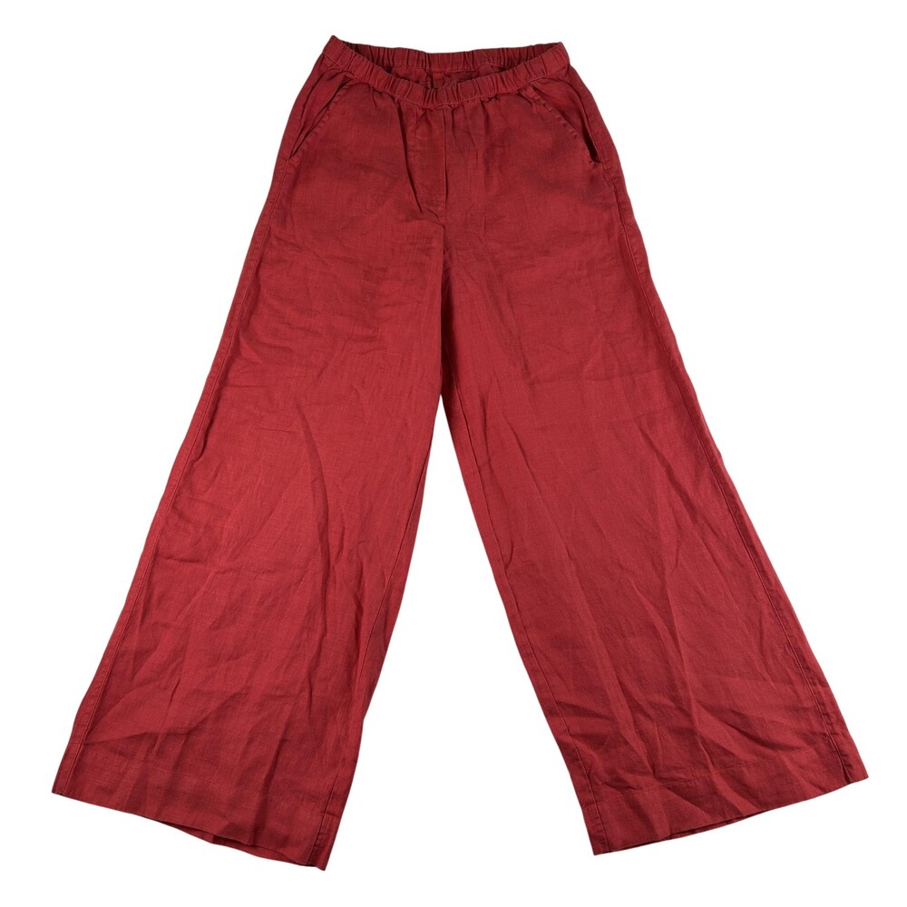 Frank & Eileen Pants Womens XS Maisie 100% Linen Pull On Elastic Waist Wide Leg